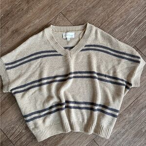 Sea Level Cream Striped V-Neck Short Sleeve Sweater